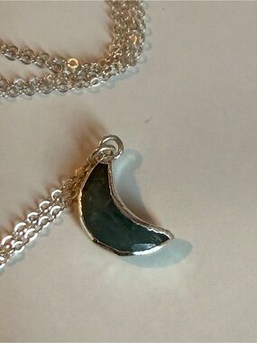 Silver Aquamarine Moon Pendant Necklace